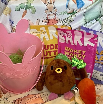 Bark Box Easter Bunny Basket Carrot Dog Treats Play Chew Toys Medium Large 5 Pc