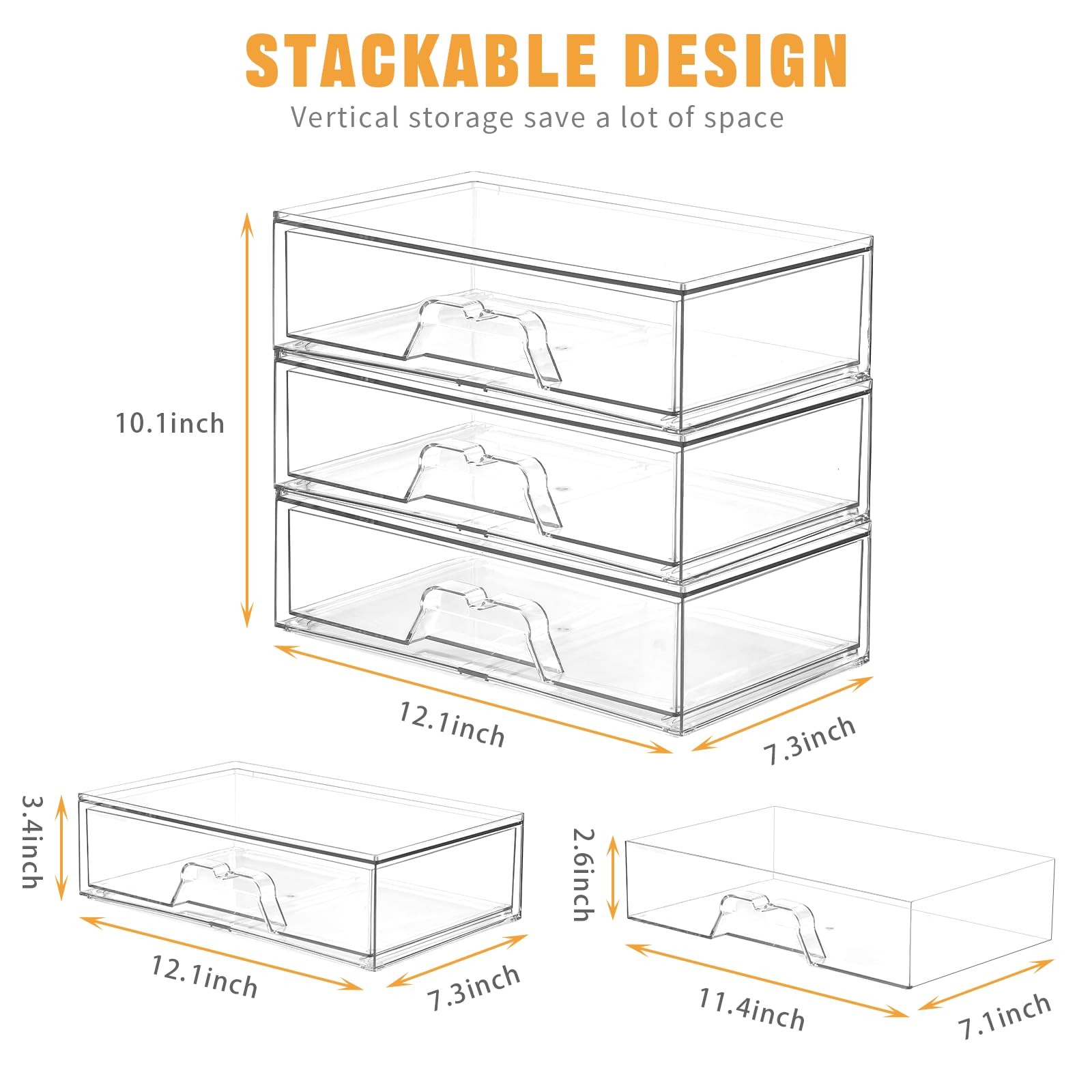 5 Pack Makeup Organizer Stackable, 12.1''L Bathroom Organizer and Storage Acr...