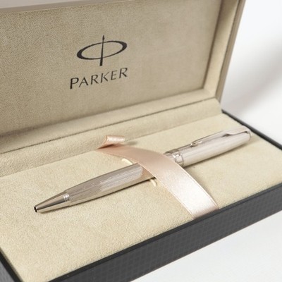 PARKER Sonnet Premium Silver Luster CT Ballpoint Pen Twist Type Black Ink Case