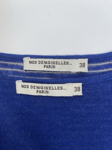 MES DEMOISELLES Vest Top FR 38 UK 10 Blue Double Layer Loose Fit Striped Lurex - Picture 7 of 7