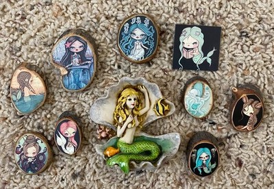 Mermaid Magnet Set of 10 - Neil Eyre Figural in Shell & The Poppy Tree Mini Art