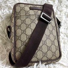 GUCCI Unisex GG Supreme PVC Camera Bag Brown Leather Crossbody Authentic