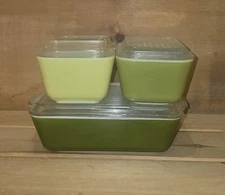 Set Of 4 Pyrex Verde Green Refrigerator Dishes. #s 501, 502 & 503.