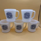 5 Vintage Currier & Ives Hazel Atlas Milk Glass Coffee Mug The Old Farm Gate