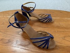 Women s Latin Ballroom Dance Shoes, Blue with Gold Accents Size 9M w/Bag