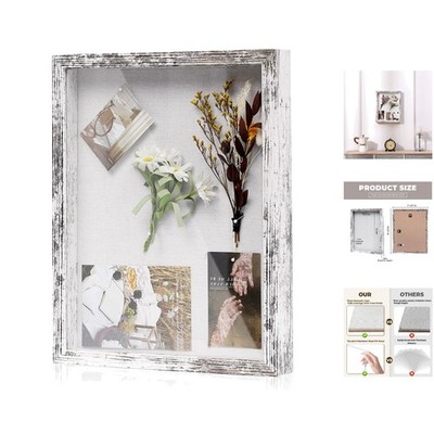 Versatile 11x14 Rustic White Picture Frame for Photos, Tickets & Medals Display