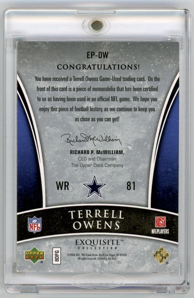 2006 Upper Deck Exquisite Collection Terrell Owens Game Used Prime Patch /30 HOF - Image 2 of 2
