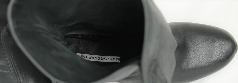 Bota Vera Wang Lavanda Feminina Plataforma Sloan Tamanho 8.5M Couro Preto Fivela Alça - Imagem 4 de 4