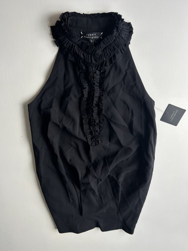 ROBERT RODRIGUEZ Black Ruffle Neck Silk Blend Sleeveless Cocktail Size 4