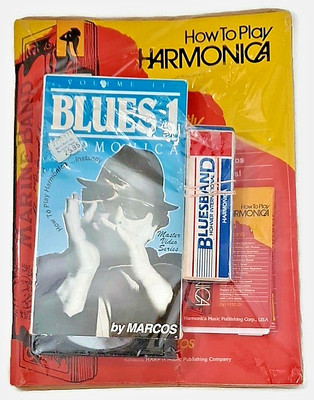 sealed How To Play HARMONICA BLUES 1 KIT By Marcos CASSETTE vhs HARMONICA BOOK