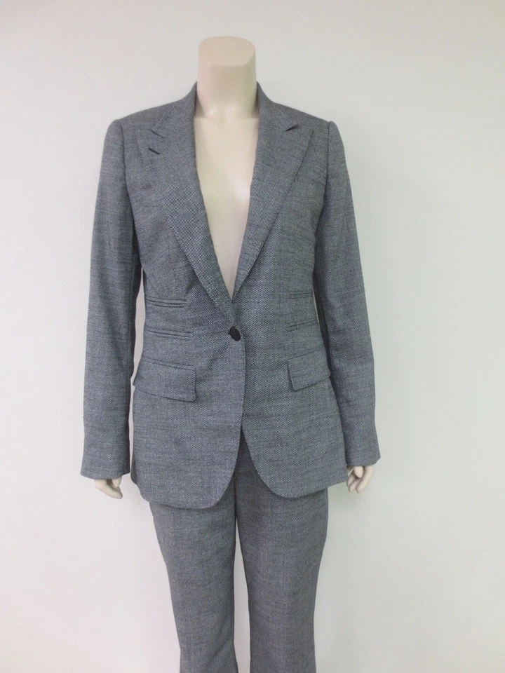 Blazer Pantalón Traje GIAMBATTISTA VALLI Negro Blanco Punto Mezcla Lana Talla 46 10 Usado en Excelente Condición Foto 3 de 4