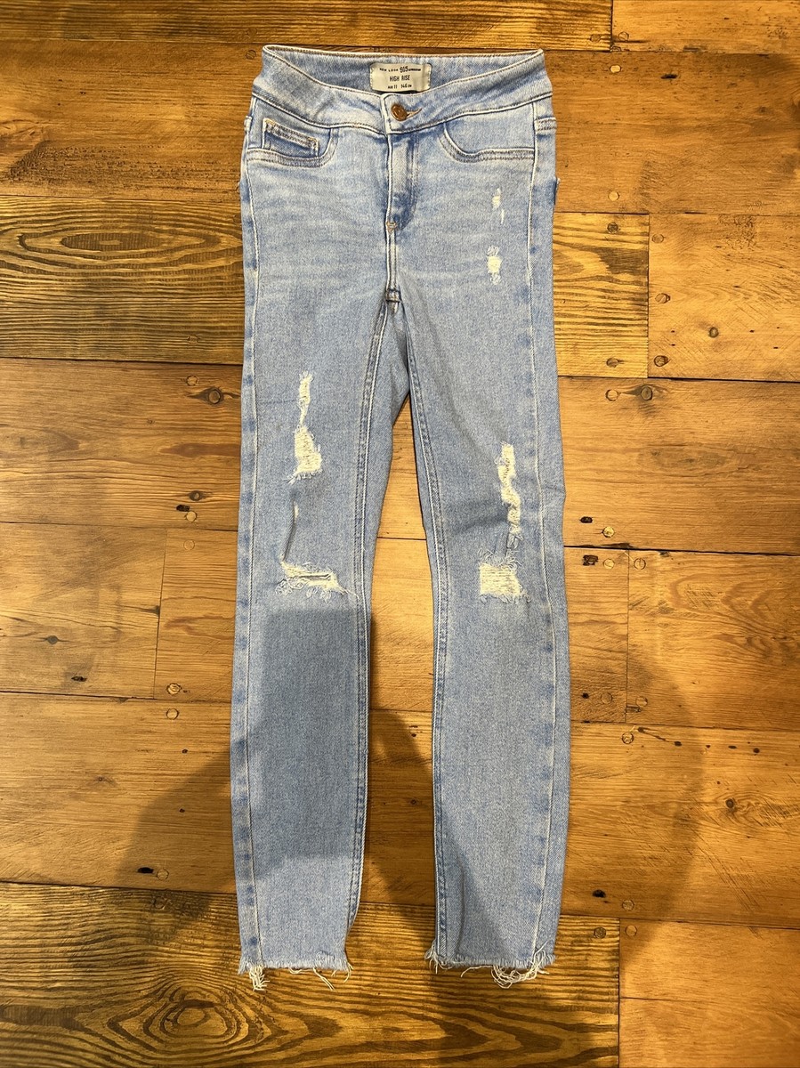 New Look 915 Girls Blue Denim High Rise Super Skinny Ripped Jeans