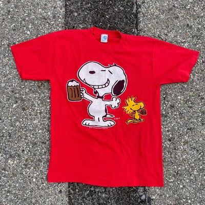 Vintage 70s 80s Snoopy & Woodstock Drinking Beer Peanuts Medium  