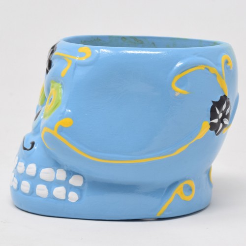 Fioriera Teschio Zucchero Dia De Los Muertos Vaso Succulento Piccolo Inserto Blu Halloween - Foto 6 di 10