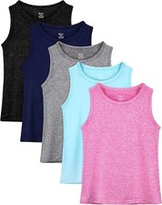 5 Packs Girls Active Dry 7-8 Years, Black, Dark Gray, Navy Blue, Pink, Blue