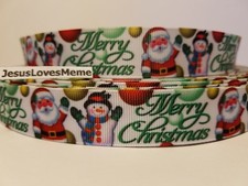 Grosgrain Ribbon Merry Christmas Santa Claus Snowman Ornaments Holiday, 7/8"