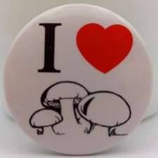 Vintage I Love Phillips Mushroom Place Pinback Button Heart Fungus Farm Souvenir