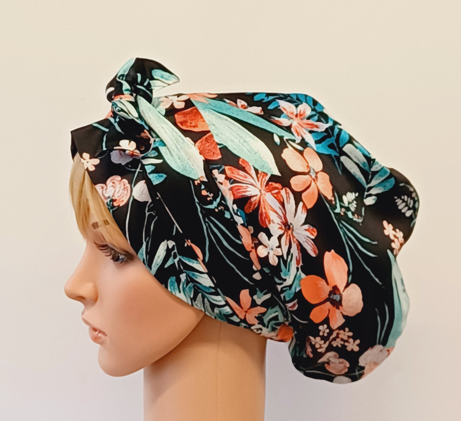 Satin lined bonnet, head scarf, natural curly hair covering, bandana, tichel