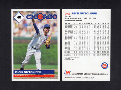 #40 RICK SUTCLIFFE, Cubs ~ 1991 Marathon Gas/Oil regional card (statistics back)