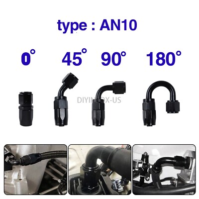0° 45° 90° 180° Swivel Hose Line End Fitting Adaptor Fuel Oil AN10 10AN Black