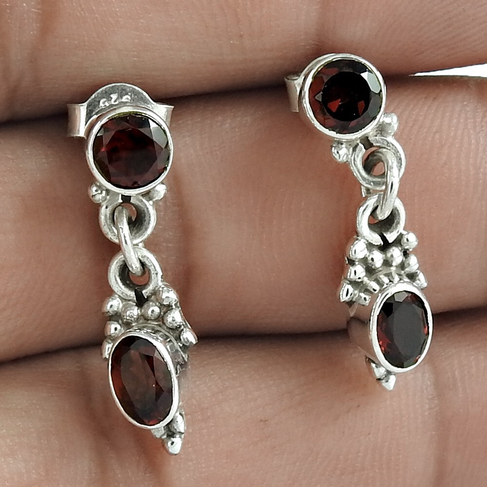 Natural Gema Granate Pendientes de Fiesta 925 Plata Ley Regalo San Valentín