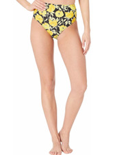 Unique Vintage Women's High Waist Swim Bikini Bottom Black Floral Print Sz L
