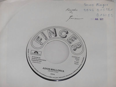 DOVA -Adios Mallorca- 7'' 45 Finger Promo Archiv mint