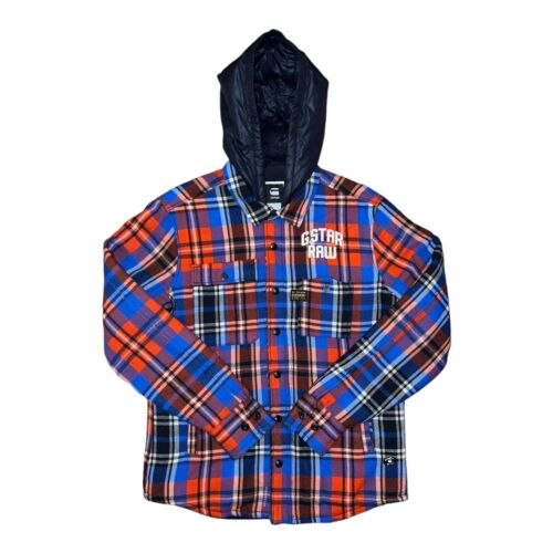 Rare G STAR RAW Men’s XL Plaid Wool Flannel Zip Up Snap  Removable Hoodie Jacket - 第 1/9 張圖片
