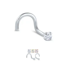 10K White, Yellow or Rose Gold Nose Screw Stud Ring 1.5mm, 2mm or 2.5mm 20G 22G