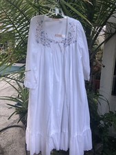 La Cera 2-piece Nightgown And Robe Set Sz M Cotton Embroidered Cottagecore White