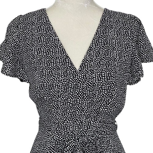 Miami Becca Flutter Sleeve Godet Mini Dress Women’s Size S Belt Tie Black White - Bild 5 von 11