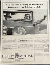 1937 Liberty Mutual Print Ad Save On Auto Insurance Drive Vintage Ephemera