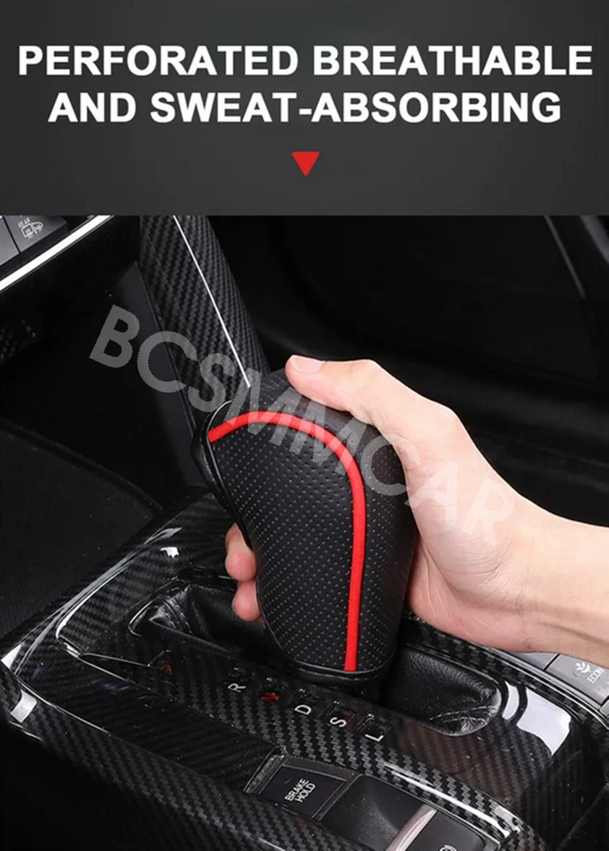 Black Leather Red Stitch Auto Gear Shift Knob Shifter Cover Interior Accessories Foto 3 de 4
