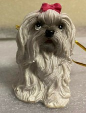 Maltese Dog Holiday/Decorative/Christmas Ornament With Pink Bow Top Knot