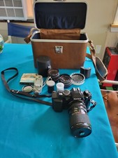 Vintage Konica FS-1 SLR 35mm Film Camera w/ various Lenses, Flash, Bulbs, Film