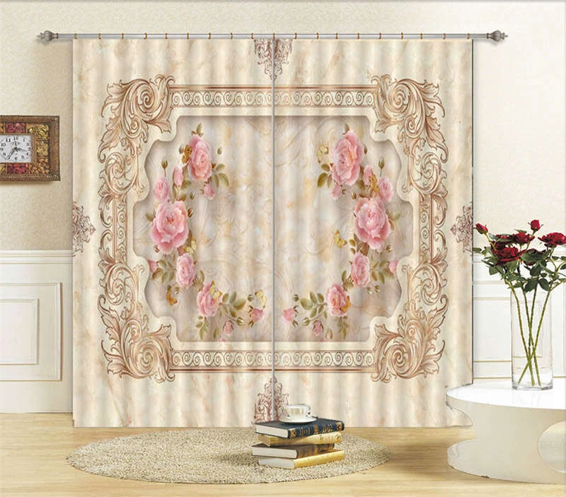 Noble Pink Garland 3D Curtain Blockout Photo Print Curtains Drape Fabric Window - Image 3 of 4