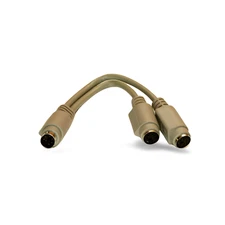 6in Mini DIN 6 Pin Y Splitter Cable Male to 2 Female for PS2 - Beige