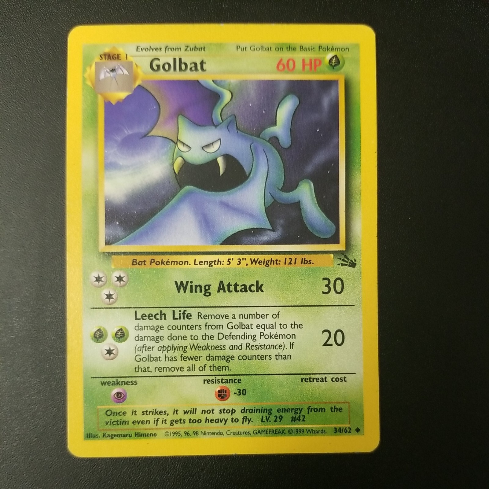 Golbat 34/62 - FOSSIL SET - VINTAGE WOTC POKEMON CARD - UNLIMITED - NM/LP