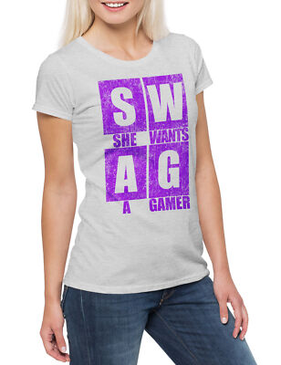 She Wants A Gamer Damen T-Shirt Swag Lvl. Lvl Gamer Games Gaming Video PC RPG