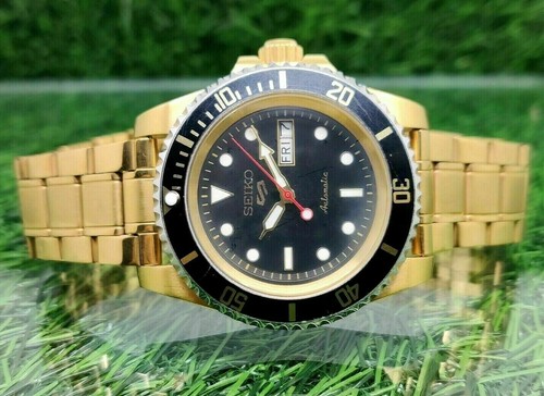 Orologio da uomo Seiko 5 Sports placcato oro con quadrante nero  automatico | eBay