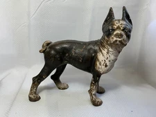 Vintage Right Facing Cast Iron Boston Terrier Dog Figure Door Stop Statue Animal