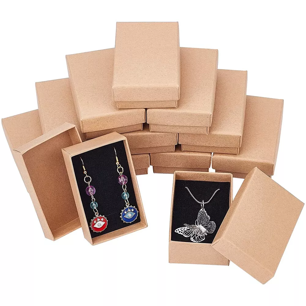 24PCS Cardboard Jewelry Box Rectangle Kraft Brown Necklace Ring