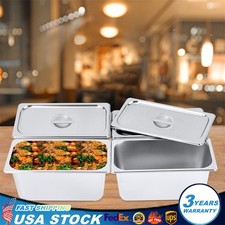 4Pcs 6" Stainless Steel Deep Steam Table Pans with Lids 1/3 Size Hotel Food Prep