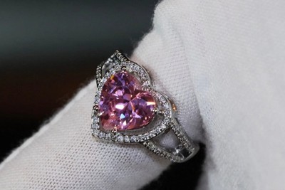 2.30 Ct Heart Cut Natural Pink Sapphire Diamond Ring 14K Solid White Gold Size 9