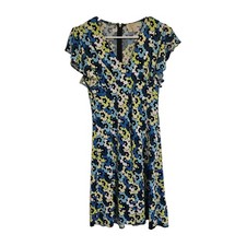 Michael Kors Floral Flutter Sleeve Dress XS/Small Blue Green Free Shipping