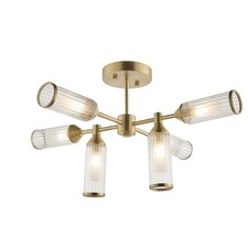 Image of Refined Lighting Satin Brass & Reeded Glass 6 Light Semi-Flush Ceiling Light