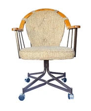 VINTAGE MID CENTURY DOUGLAS FURNITURE OAK & METAL SWIVEL CASTER DINING CHAIR