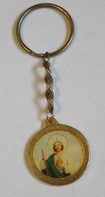 Used St Saint Jude blessed relic medal key chain ring patron of hopeless cases