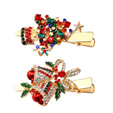 Christmas Hair Clips Hairpin Sparkling Rhinestone Christmas Tree Bells Snowflake