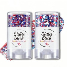 4th of July Glitter Stick 2PCS , Red White and Blue Glitter Stick, Waterproo...
